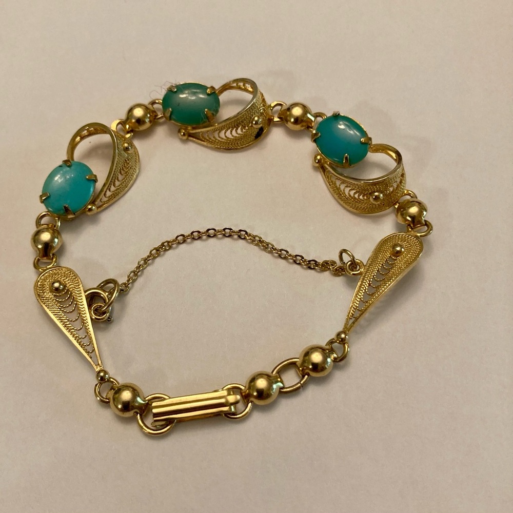 Vintage Gold and Turquoise Filigree Bracelet